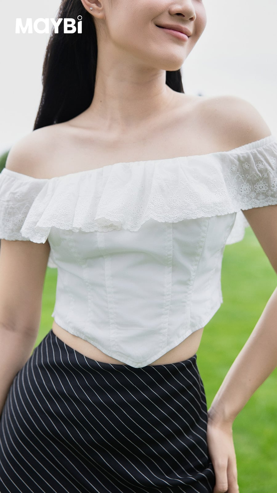 Áo Corset Bẹt Vai Nhún Bèo Nữ Maybi - Thiết Kế Ôm Eo Thanh Lịch
