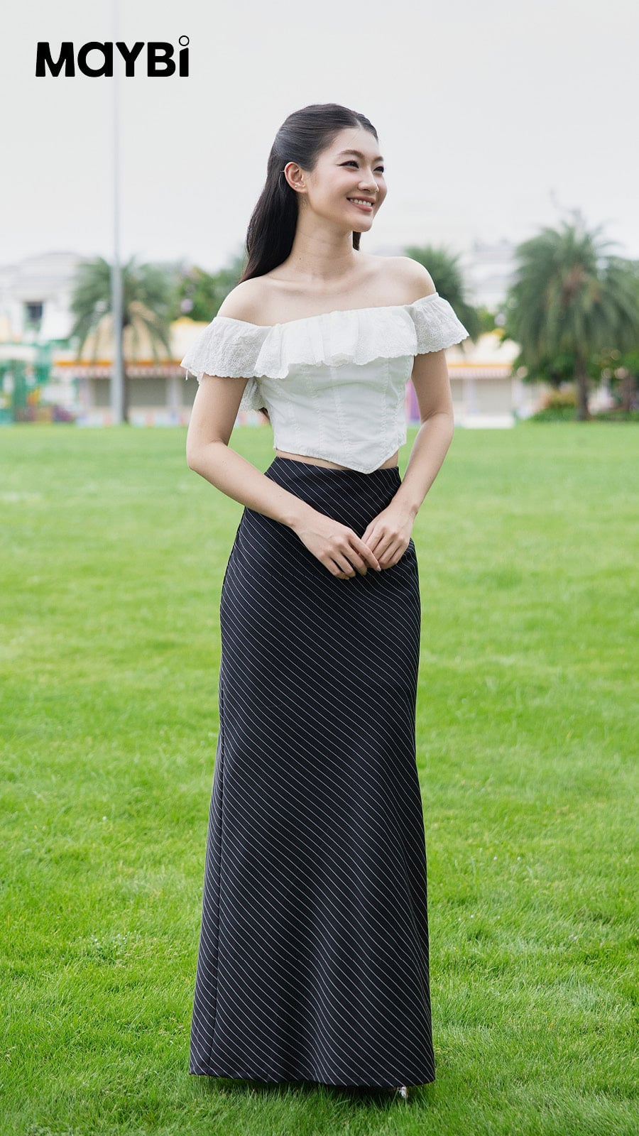Áo Corset Bẹt Vai Nhún Bèo Nữ Maybi - Thiết Kế Ôm Eo Thanh Lịch