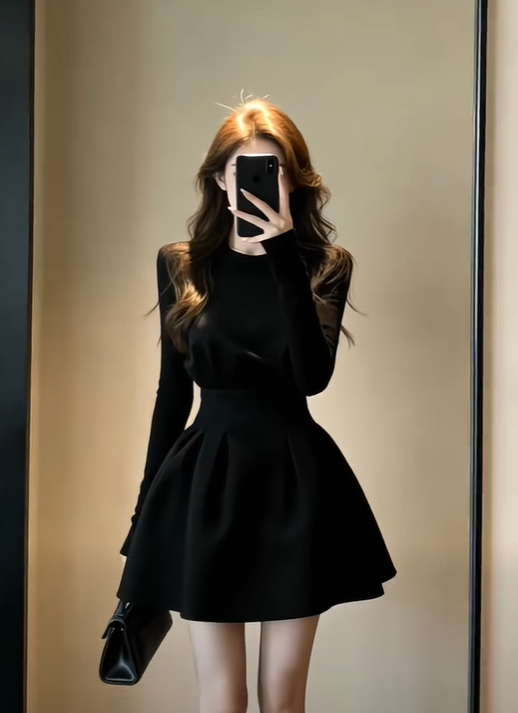 (CÓ SẴN HN) Set áo thun dài tay chân váy xòe dáng mini