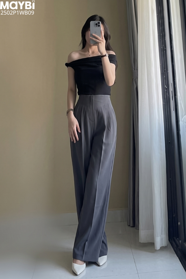 Quần culottes ống suông gold nhật cạp cao