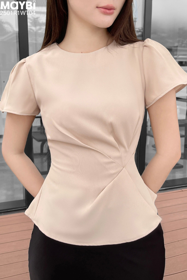 Áo peplum xếp ly eo tay bồng