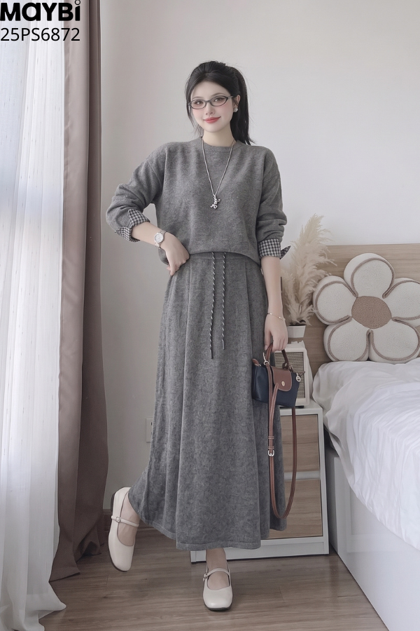 set áo chân váy dài tay phối kiểu