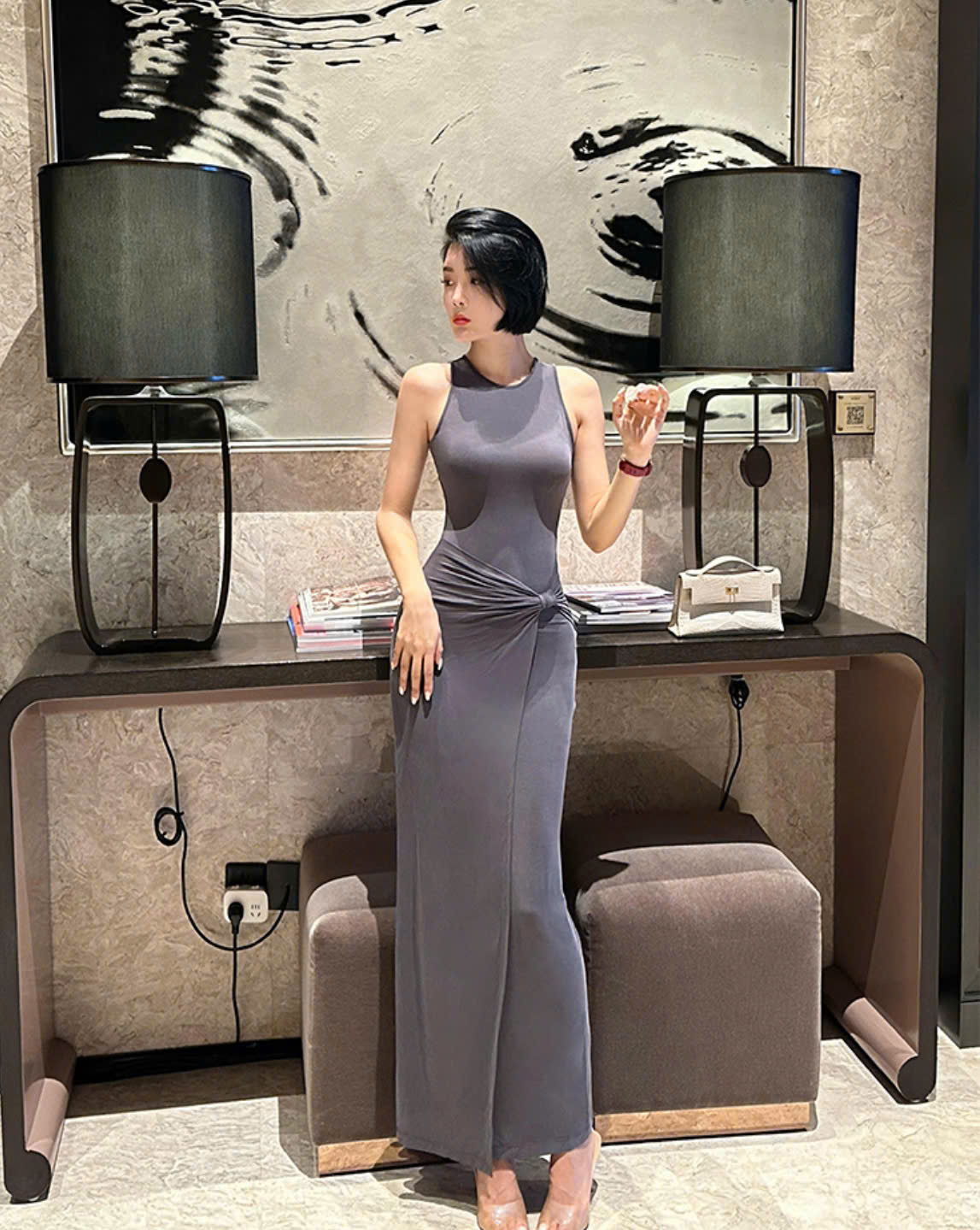 Đầm thun ôm sát nách dáng maxi