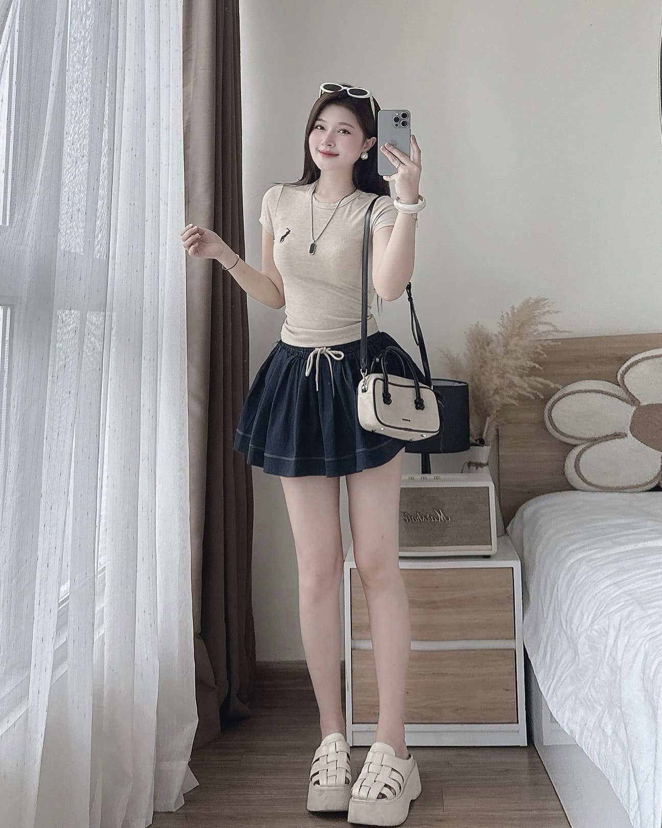 [CÓ SẴN] Set áo thun ôm chân váy xòe mini