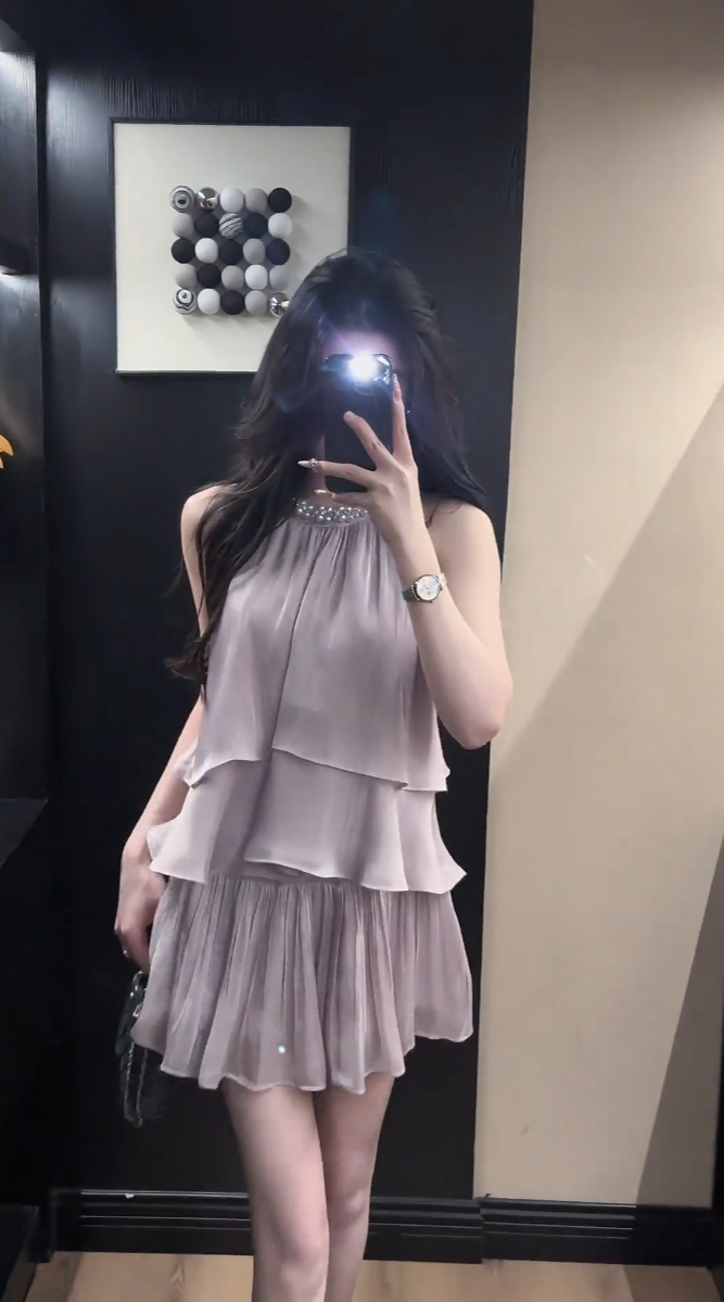 [CÓ SẴN] Set áo yếm cổ đính đá chân váy xòe mini