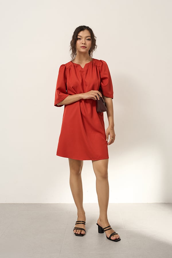 Đầm babydoll lụa cotton tay phồng lửng