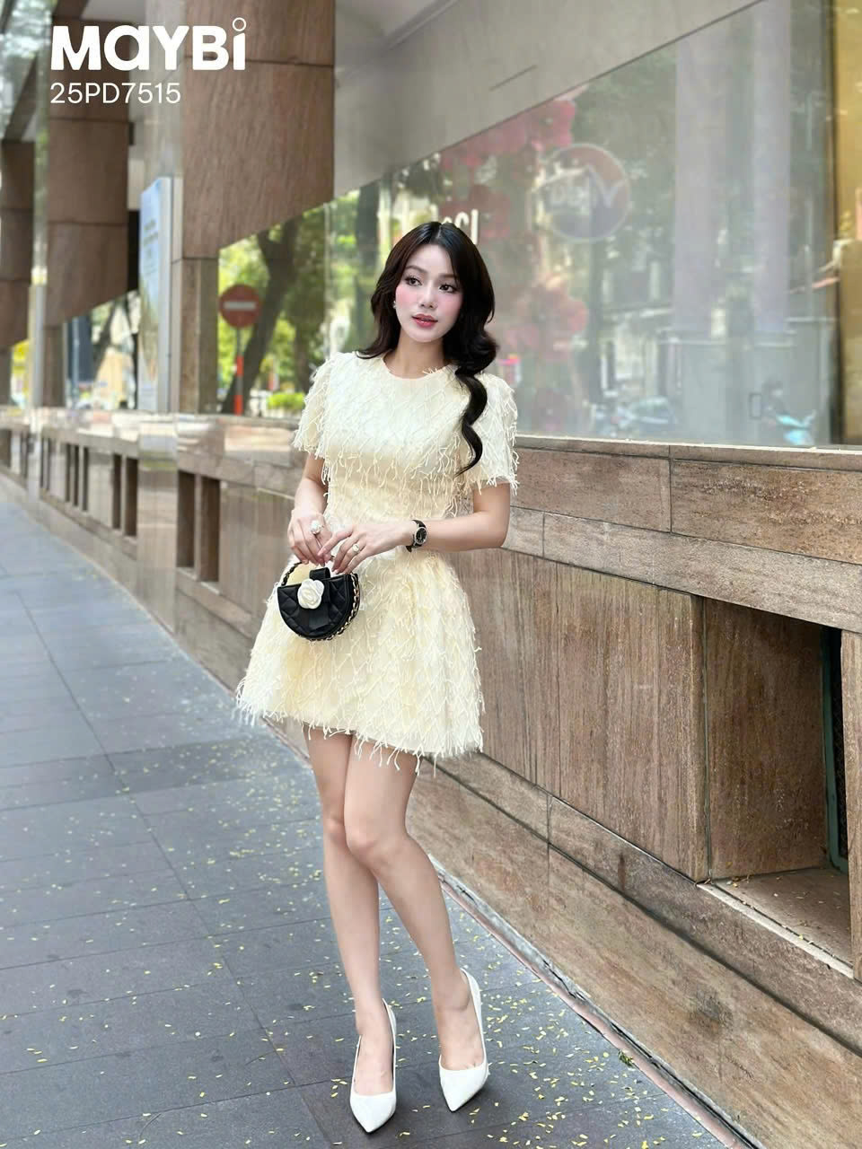 [CÓ SẴN]  Đầm xòe mini thêu lưới tua rua ngắn tay