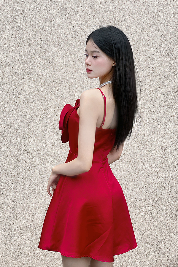 Đầm mini xòe phi tapta phối bèo hoa