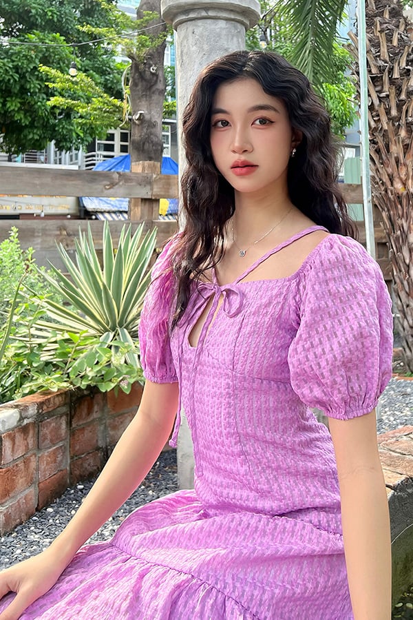 Đầm babydoll dài oganza dệt