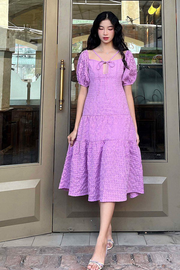 Đầm babydoll dài oganza dệt