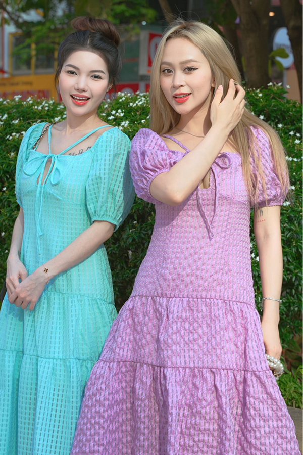 Đầm babydoll dài oganza dệt