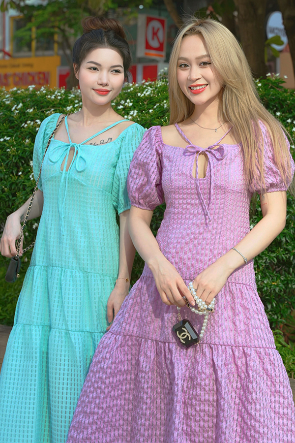 Đầm babydoll dài oganza dệt