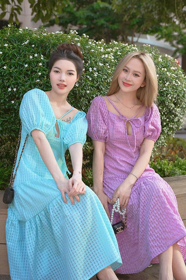 Đầm babydoll dài oganza dệt