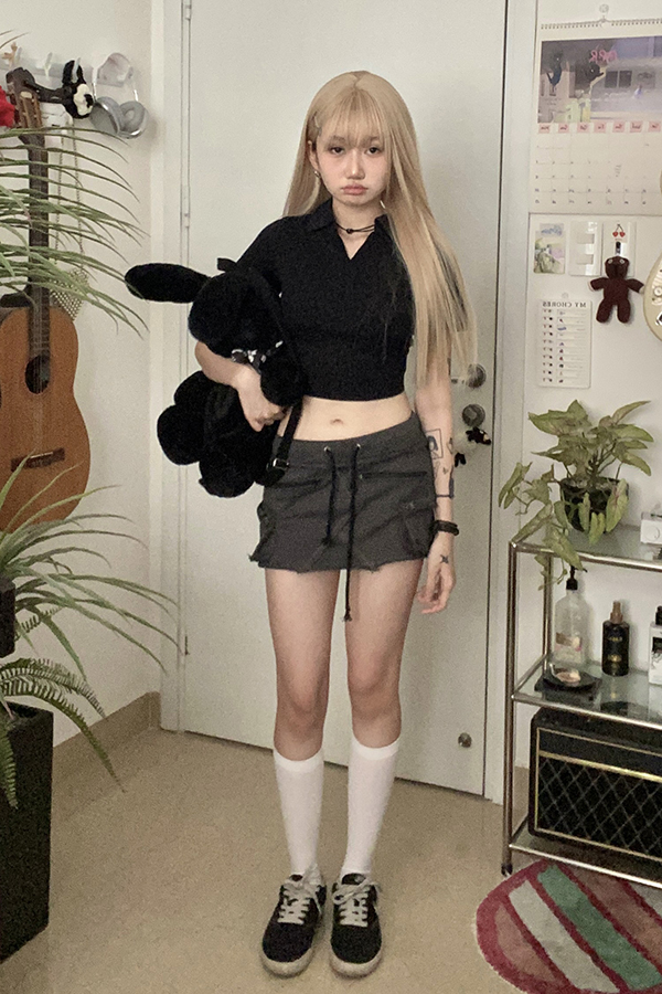 Áo polo ôm thun cutout cột nơ sau