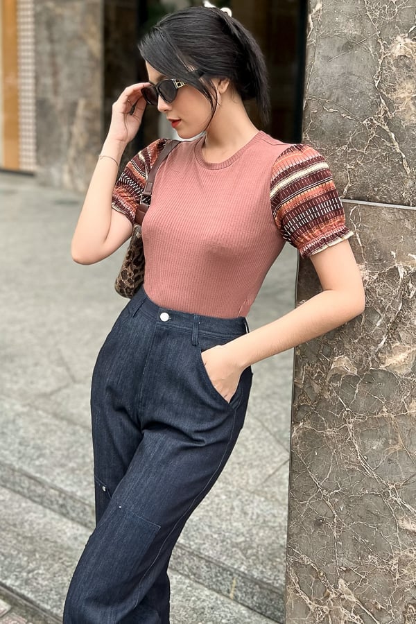 Quần dài ống suông jean đắp túi kiểu