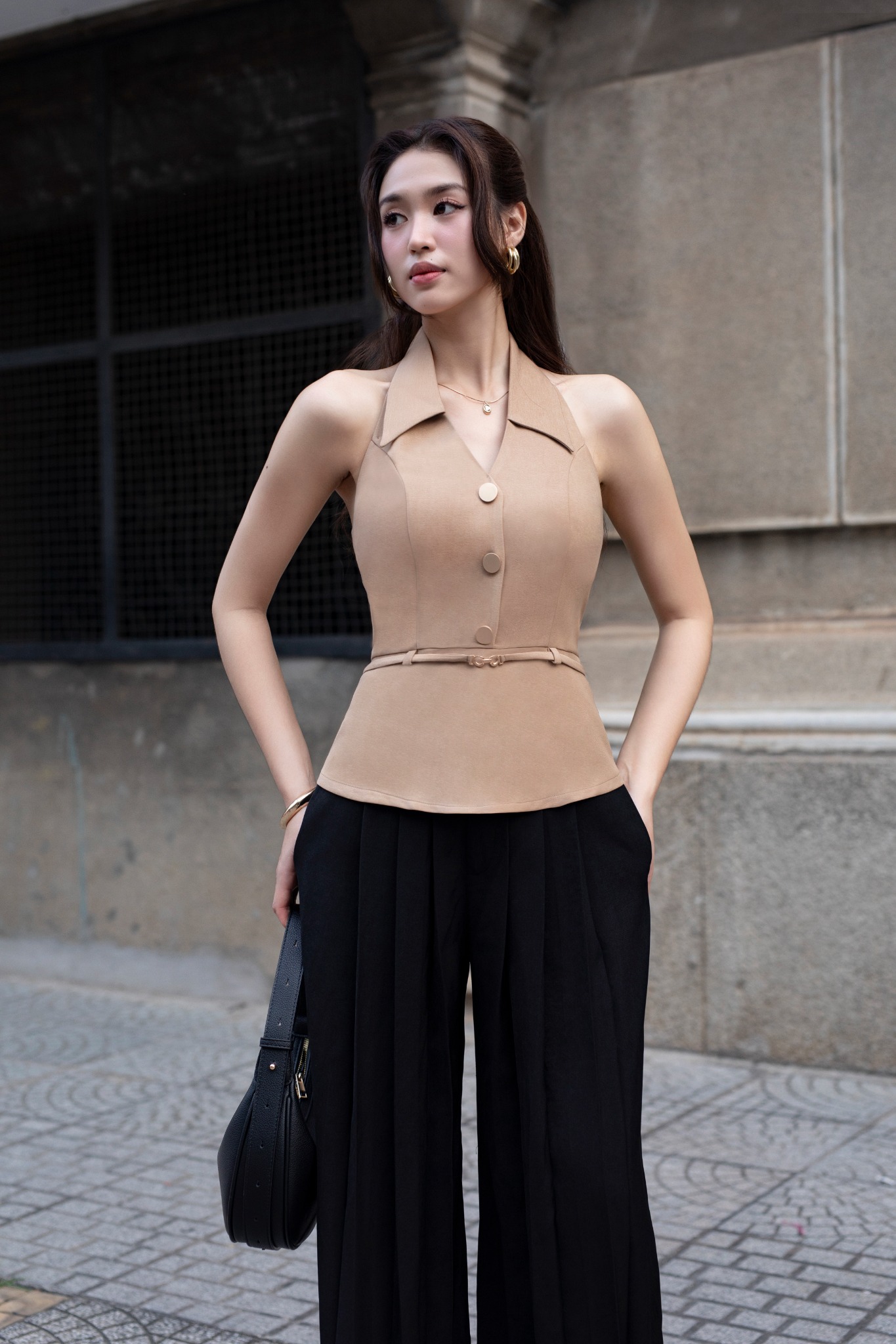 Quần culottes ống suông xếp ly