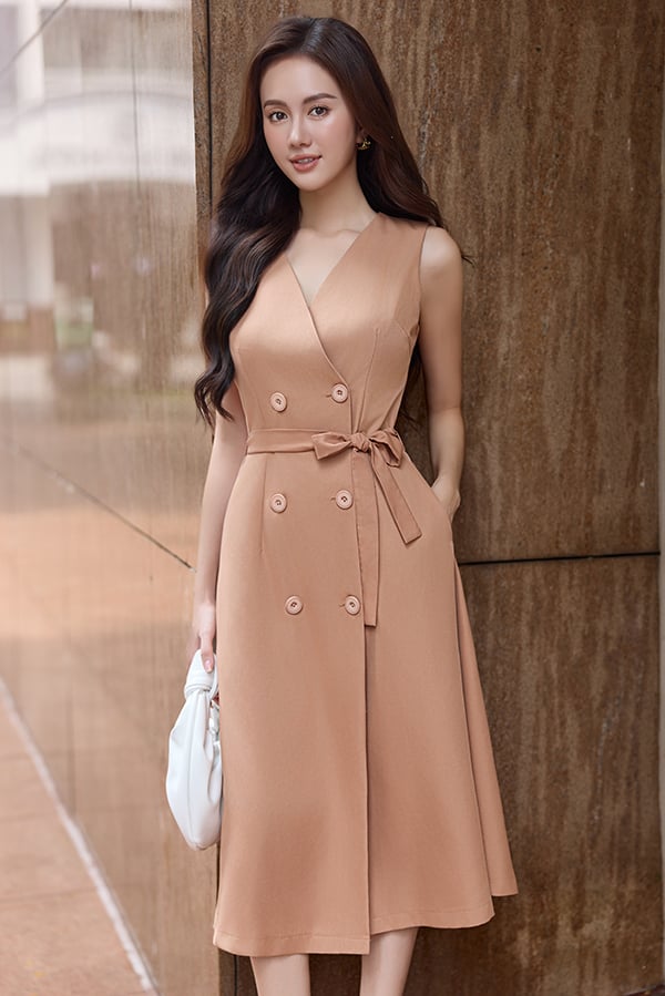 Đầm midi cotton lạnh sát nách