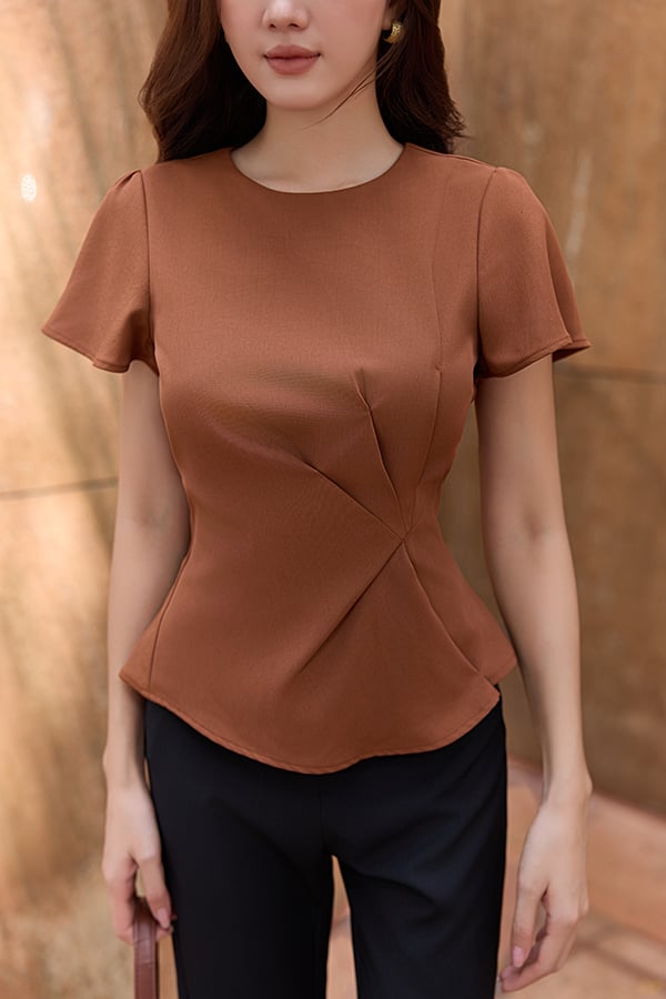 Áo peplum xếp ly eo tay bồng
