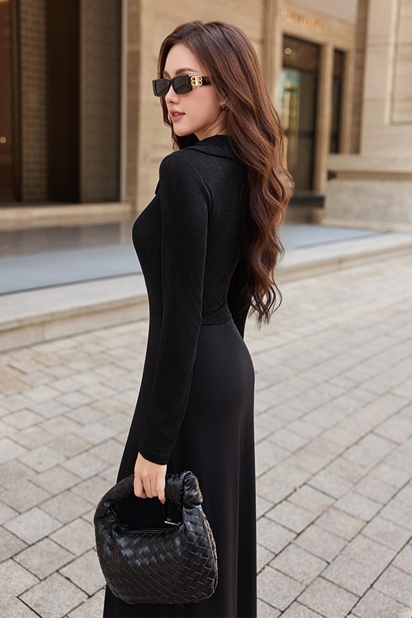 Đầm midi thun ướt phối rayon