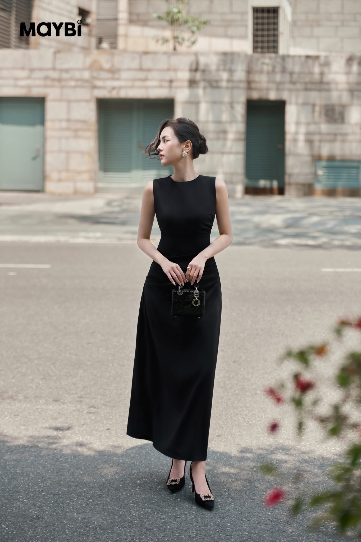 Đầm form ôm tùng A cotton thái đắp nhún kiểu dáng midi
