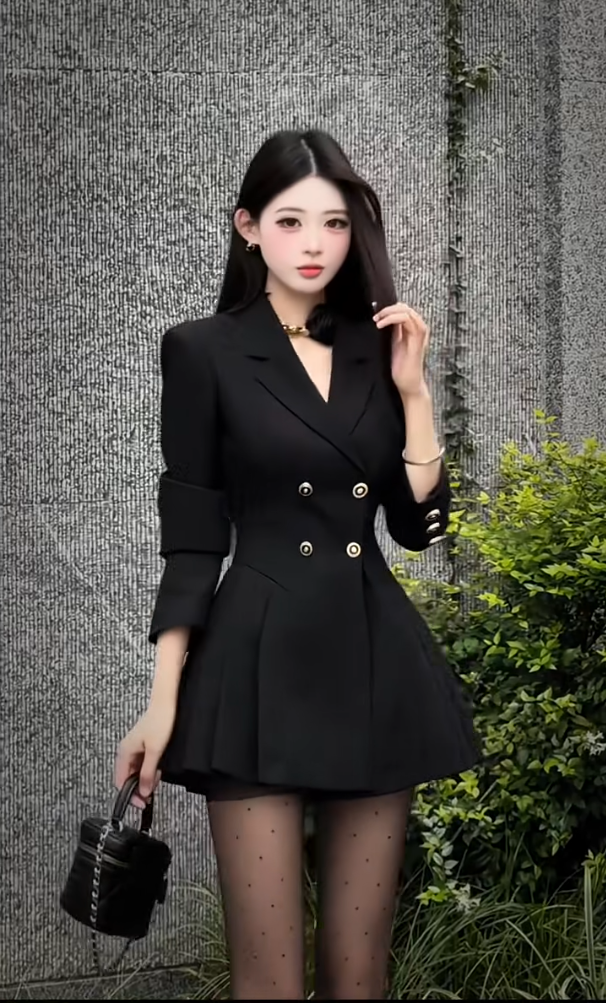 Đầm vest xòe xếp ly dáng mini
