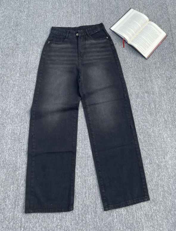 Quần jean ống suông wash đen khói bạc