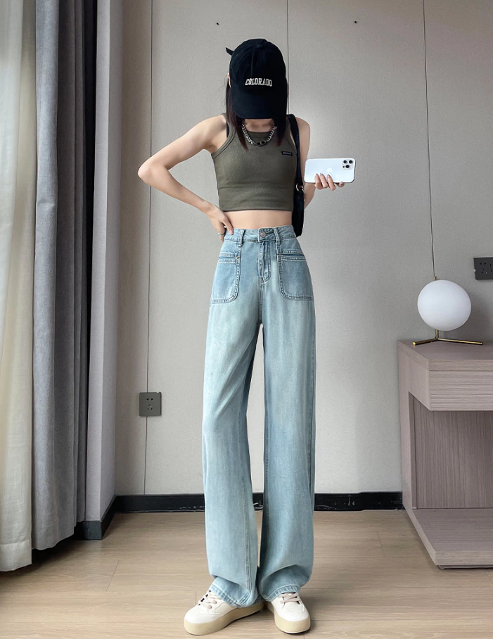 Quần jean ống suông túi trước