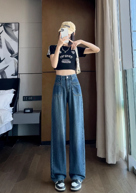 Quần jean ống suông túi trước