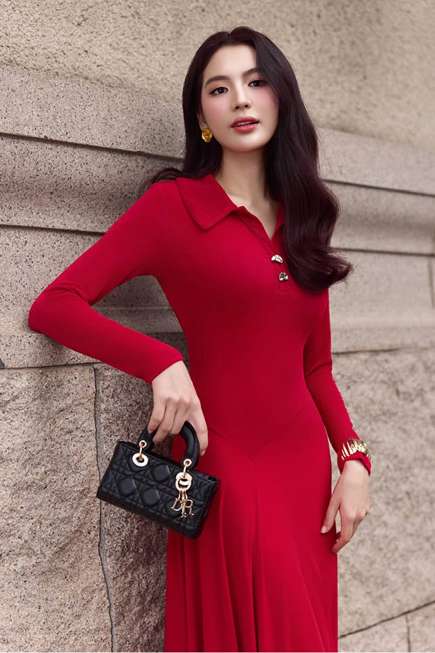 Đầm midi thun ướt phối rayon