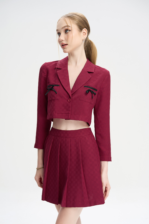 Áo đan-ton suông xốp thái phối nơ trang trí