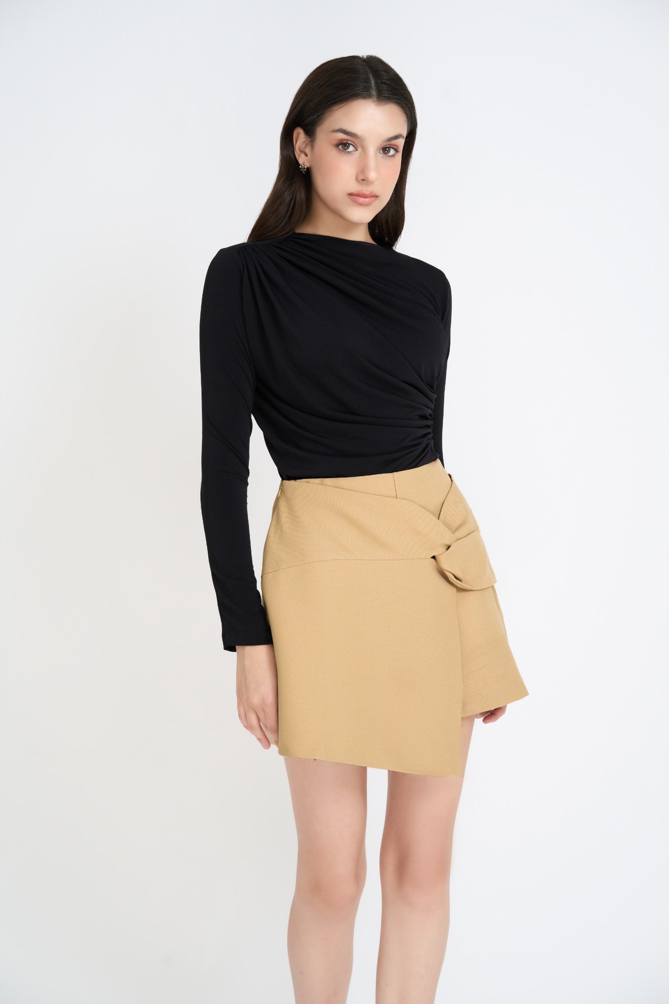 Áo ôm thun rayon nhún kiểu tay dài