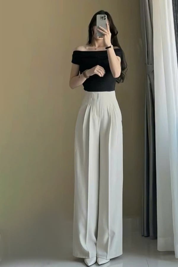Quần culottes ống suông gold nhật cạp cao